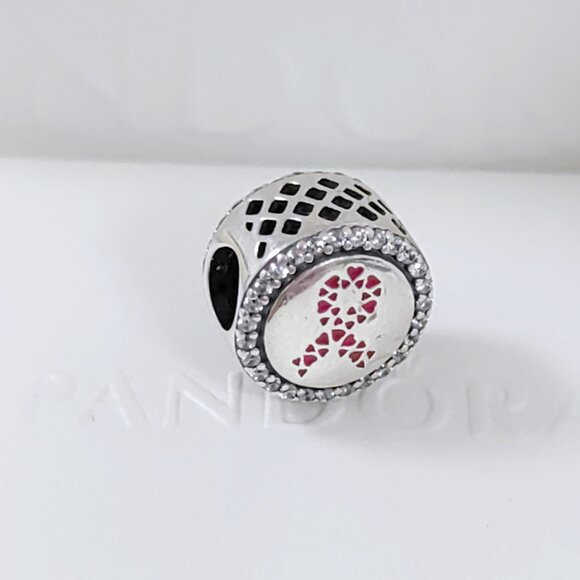 Pandora Breast Cancer Ribbon of Strength Bead Charm Hope Pendant S925 Sliver - Picture 3 of 5